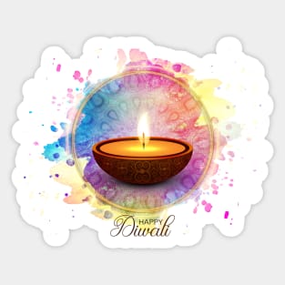 Colorful Watercolor Diwali Deepa Sticker